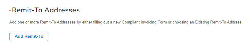 Screenshot of remit-to address form on the Coupa Supplier Portal.